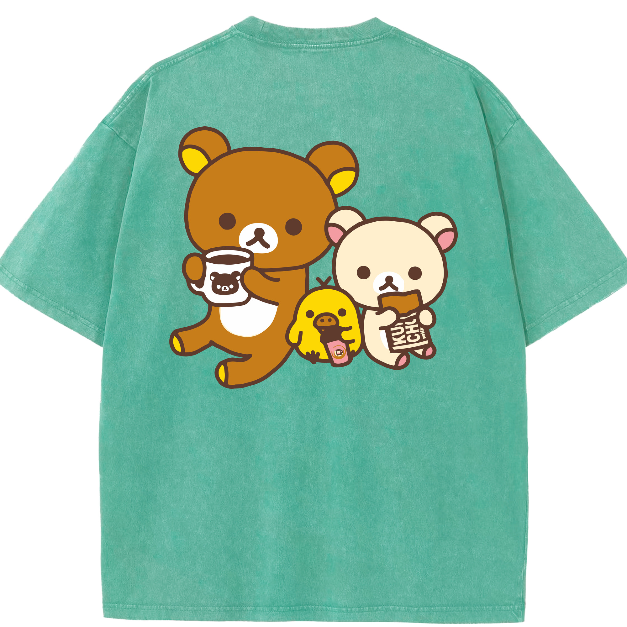 （画像用） リラックマ リラックマ キイロイトリ Rilakkuma Korilakkuma Kiiroitori 綿100% ヴィンテージ風 半袖Tシャツ（背面プリント）